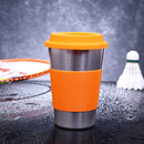 500ml Single Wall Electropolished Stainless Steel Curling Edge Beverage Cup With Rubber Circle Band And Cap(Orange)