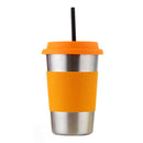 500ml Single Wall Electropolished Stainless Steel Curling Edge Beverage Cup With Rubber Circle Band And Cap(Orange)