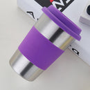 500ml Single Wall Electropolished Stainless Steel Curling Edge Beverage Cup With Rubber Circle Band And Cap(Purple)