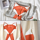 Fox Pattern Stereoscopic Ears Baby Knitted Blanket(Light Grey)