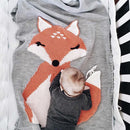 Fox Pattern Stereoscopic Ears Baby Knitted Blanket(Light Grey)