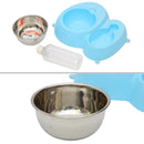 2 in 1 Stainless Steel Bowls, Anti-slippery Mat Detachable Pets Bowls(Blue)
