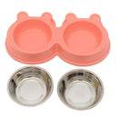 2 in 1 Stainless Steel Bowls, Anti-slippery Mat Cartoon Shape Detachable Pets Bowls, Random Color Delivery(Pink)