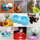 Dog Cat Food Dish + Drinking Water Double Bowls with Automatic Water Dispenser(Red)
