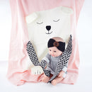 White Bear Pattern Stereoscopic Ears Baby Knitted Blanket(Pink)