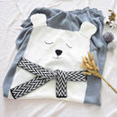 White Bear Pattern Stereoscopic Ears Baby Knitted Blanket(Grey)