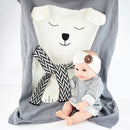 White Bear Pattern Stereoscopic Ears Baby Knitted Blanket(Grey)