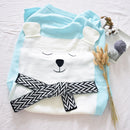 White Bear Pattern Stereoscopic Ears Baby Knitted Blanket(Baby Blue)