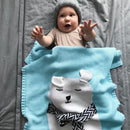 White Bear Pattern Stereoscopic Ears Baby Knitted Blanket(Baby Blue)
