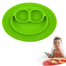 Smile Style One-piece Round Silicone Suction Placemat for Children, Built-in Plate and Bowl (Green)