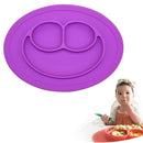 Smile Style One-piece Round Silicone Suction Placemat for Children, Built-in Plate and Bowl (Purple)
