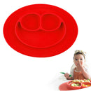 Smile Style One-piece Round Silicone Suction Placemat for Children, Built-in Plate and Bowl (Red)