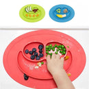 Smile Style One-piece Round Silicone Suction Placemat for Children, Built-in Plate and Bowl (Red)