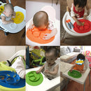 Smile Style One-piece Round Silicone Suction Placemat for Children, Built-in Plate and Bowl (Red)