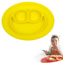 Smile Style One-piece Round Silicone Suction Placemat for Children, Built-in Plate and Bowl (Yellow)