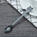 2 PCS Creative 304 Stainless Steel Cartoon Cat Handle Coffee Stirring Spoons, 11.8*1.8cm(Black)