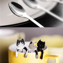 2 PCS Creative 304 Stainless Steel Cartoon Cat Handle Coffee Stirring Spoons, 11.8*1.8cm(Black)