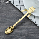 2 PCS Creative 304 Stainless Steel Cartoon Cat Handle Coffee Stirring Spoons, 11.8*1.8cm(Gold)