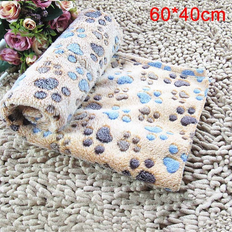 Dog Kennel Mat Footprints Pattern Thick Warm Coral Fleece Pet Dog Blankets, Size: S, 40*60cm(Coffee)