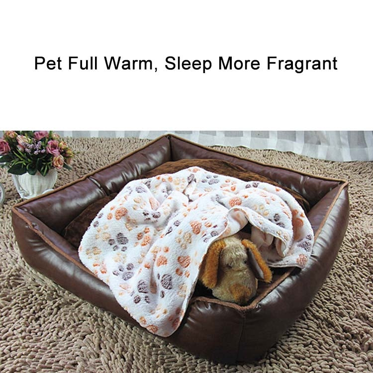 Dog Kennel Mat Footprints Pattern Thick Warm Coral Fleece Pet Dog Blankets, Size: S, 40*60cm(Coffee)