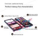 26 Colors Makeup 18 Colors Anti-blooming Eye Shadow Makeup Palette + Blush Pressed Powder Frozen Lipstick Eyebrow Powder with Mirror & Brush, Wallet Case Style Set(Blue)