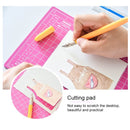 Junesix A5 Cutting Mat Set Cutting Mat & Ruler & Carving Knife(Pink)