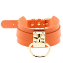 European and American Harajuku PU Leather Gold Single Ring Collar Wide Street-Snap Nightclub O-shaped Choker Necklace(Orange)