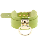 European and American Harajuku PU Leather Gold Single Ring Collar Wide Street-Snap Nightclub O-shaped Choker Necklace(Green)
