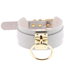 European and American Harajuku PU Leather Gold Single Ring Collar Wide Street-Snap Nightclub O-shaped Choker Necklace(Grey)