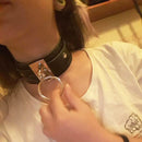 European and American Harajuku PU Leather Silver Single Ring Collar Wide Street-Snap Nightclub O-shaped Choker Necklace(Pink)