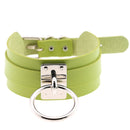European and American Harajuku PU Leather Silver Single Ring Collar Wide Street-Snap Nightclub O-shaped Choker Necklace(Green)
