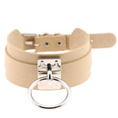 European and American Harajuku PU Leather Silver Single Ring Collar Wide Street-Snap Nightclub O-shaped Choker Necklace(Khaki)
