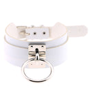 European and American Harajuku PU Leather Silver Single Ring Collar Wide Street-Snap Nightclub O-shaped Choker Necklace(White)