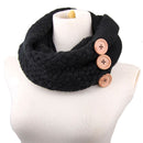 Winter Round Buttons Gaiter Scarf Women Thick Warm Wool Knitted Scarves Collar (Black)