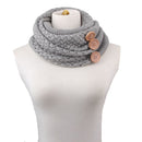 Winter Round Buttons Gaiter Scarf Women Thick Warm Wool Knitted Scarves Collar (Grey)