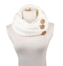 Winter Round Buttons Gaiter Scarf Women Thick Warm Wool Knitted Scarves Collar (White)
