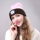 Unisex Warm Winter Polyacrylonitrile Knit Hat Adult Head Cap with 4 LED Lights(Army Green)