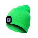 Unisex Warm Winter Polyacrylonitrile Knit Hat Adult Head Cap with 4 LED Lights(Fluorescent Green Light)