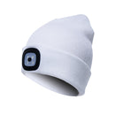 Unisex Warm Winter Polyacrylonitrile Knit Hat Adult Head Cap with 4 LED Lights(White)