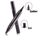 2 PCS 2 in 1 Black Waterproof Dual Head Quick Drying Eyeliner Seal Stamp Pen