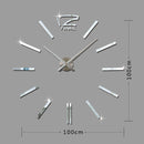 39 inch Bedroom Home Office Decoration Modern Frameless Large DIY 3D Mirror Wall Sticker Mute Clock(Silver)