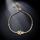 Valentines Day Gift Hamsa Hand Crystal Inlaid Hand Chain Bracelet, Chain Length: 25cm(Gold)