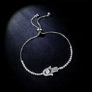 Valentines Day Gift Hamsa Hand Crystal Inlaid Hand Chain Bracelet, Chain Length: 25cm(Silver)