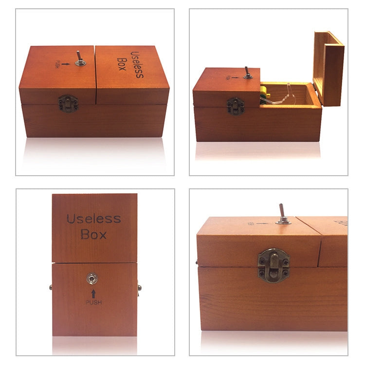 Creative Funny Present Useless Box Novel Wooden Anti-stress Toy(Dark Wood)