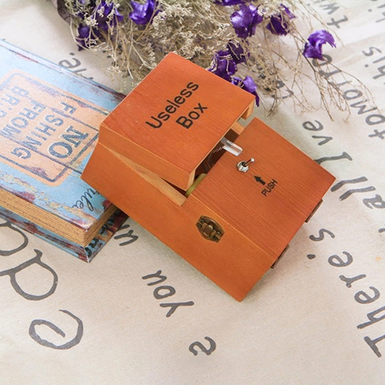 Creative Funny Present Useless Box Novel Wooden Anti-stress Toy(Dark Wood)