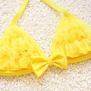 Baby Girl Bikini Lace 3 Pieces Bikini Set Cute Swimsuit with Hat, Size: S(Yellow)