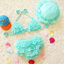 Baby Girl Bikini Lace 3 Pieces Bikini Set Cute Swimsuit with Hat, Size: M(Green)