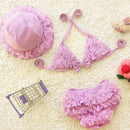 Baby Girl Bikini Lace 3 Pieces Bikini Set Cute Swimsuit with Hat, Size: M(Purple)