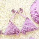 Baby Girl Bikini Lace 3 Pieces Bikini Set Cute Swimsuit with Hat, Size: M(Purple)