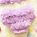Baby Girl Bikini Lace 3 Pieces Bikini Set Cute Swimsuit with Hat, Size: M(Purple)